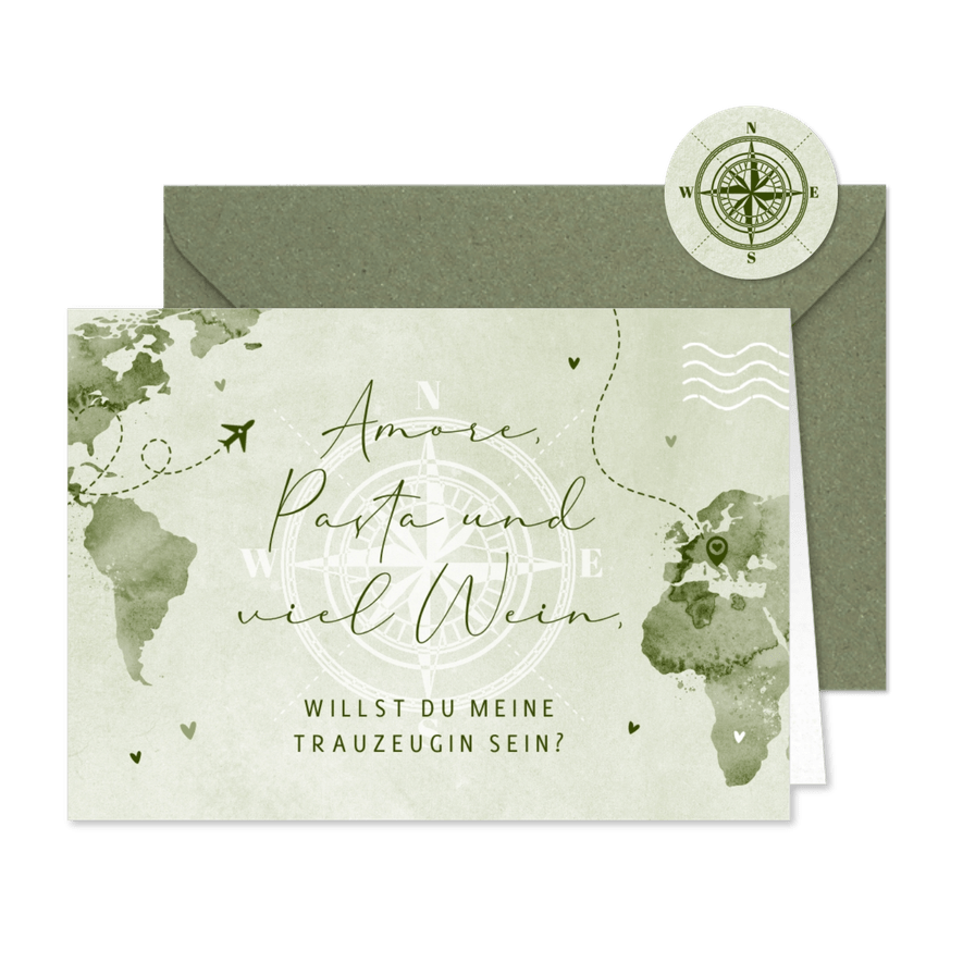 Karte für Trauzeuge/Trauzeugin Weltkarte - Karteneindruck
