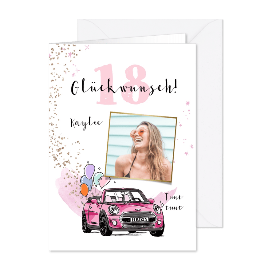 Karte Glückwunsch 18. Geburtstag Auto - Karteneindruck