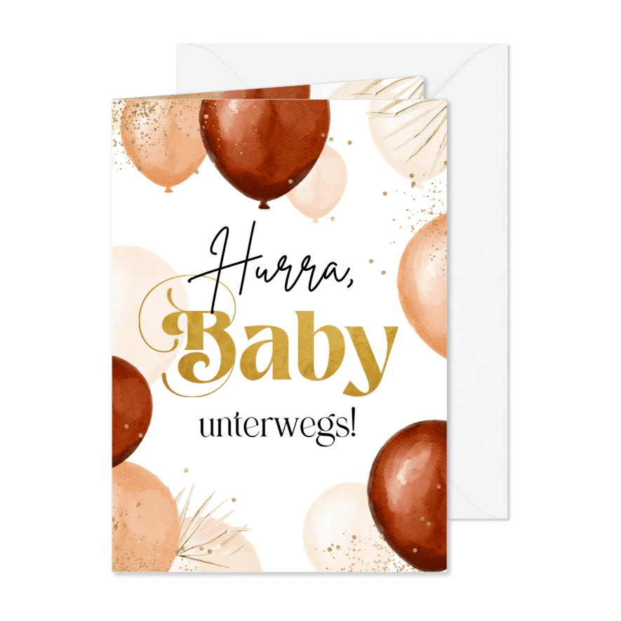 Karte Glückwunsch 'Baby unterwegs' Luftballons - Karteneindruck