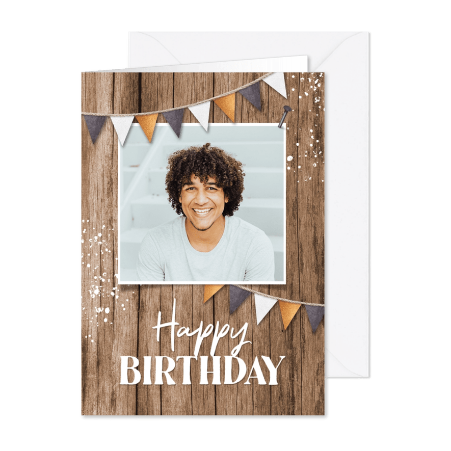 Karte Glückwunsch Geburtstag Foto und Girlande - Karteneindruck