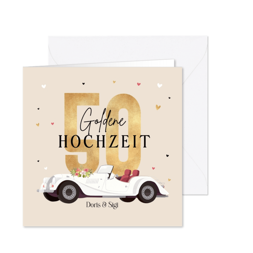Karte Glückwunsch Goldene Hochzeit Oldtimer Cabrio - Karteneindruck