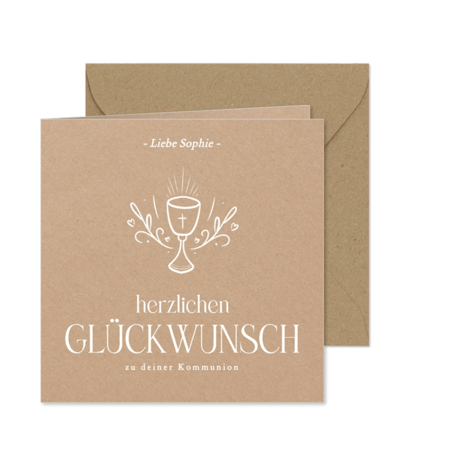Karte Glückwunsch Kommunion Kraftpapierlook & Kelch - Karteneindruck