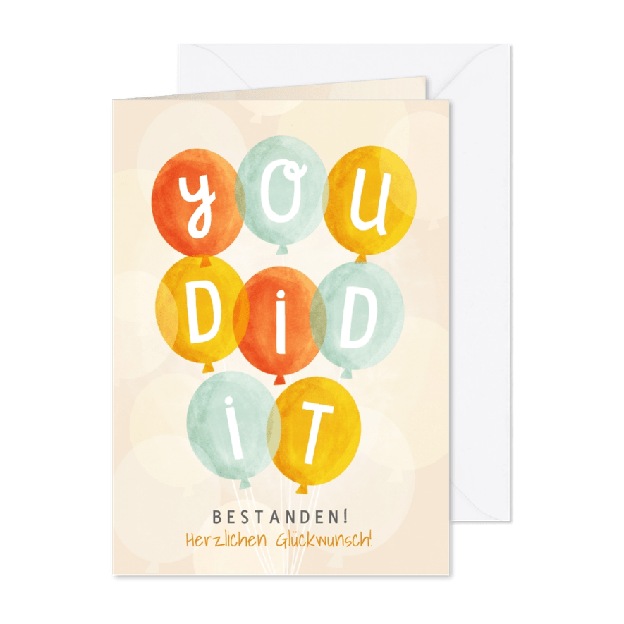 Karte Glückwunsch 'You Did It' mit Luftballons - Karteneindruck