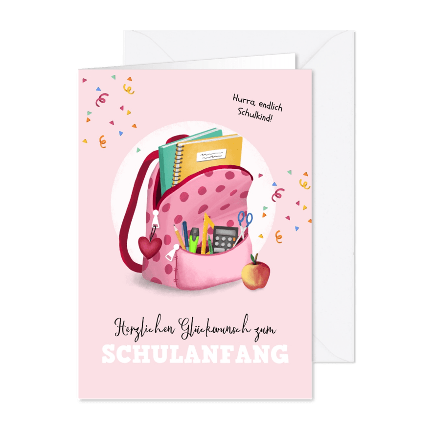 Karte Glückwunsch zur Einschulung rosa Rucksack - Karteneindruck