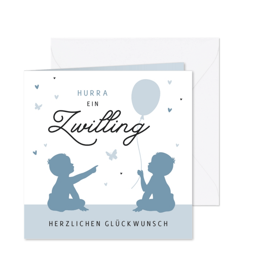 Karte Glückwunsch Zwillinge mit Luftballon - Karteneindruck