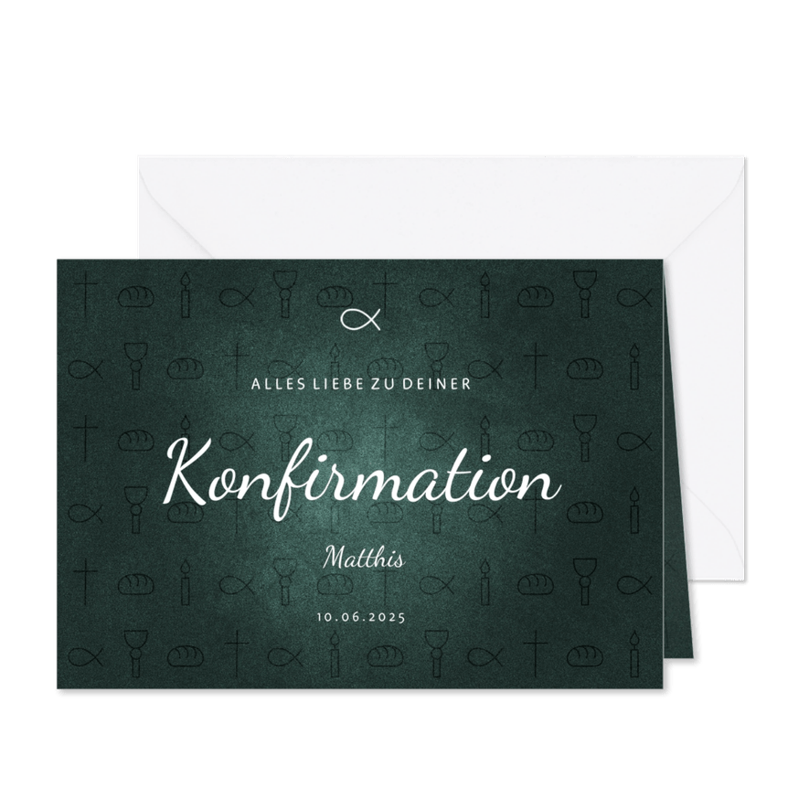 Karte Gratulation Konfirmation kleine Symbole grün - Karteneindruck
