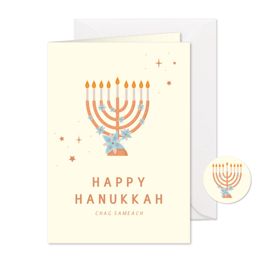 Karte 'Happy Hanukkah' mit Menora - Karteneindruck
