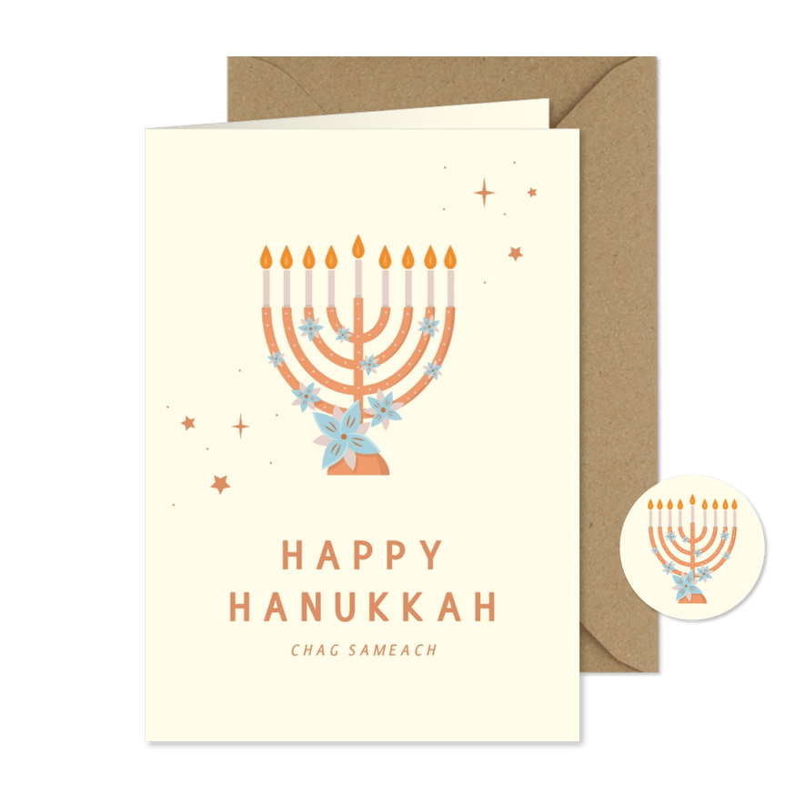 Karte 'Happy Hanukkah' mit Menora - Karteneindruck