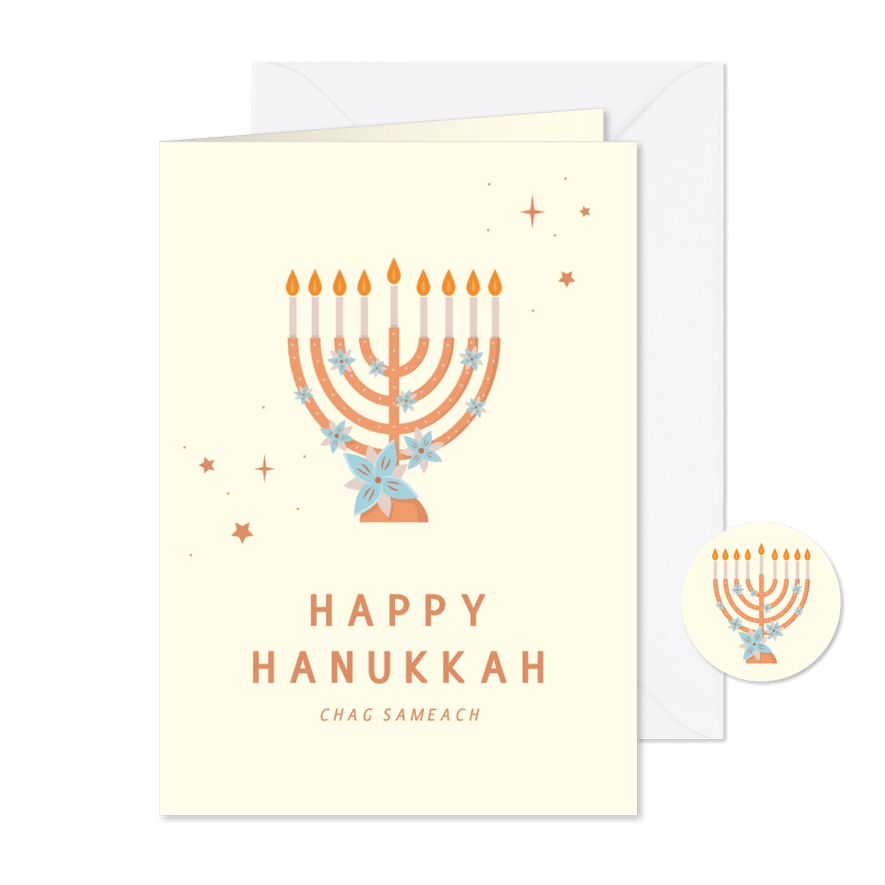 Karte 'Happy Hanukkah' mit Menora - Karteneindruck