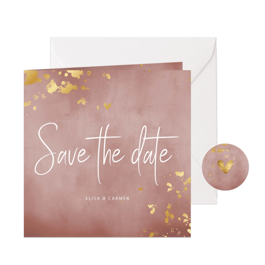 Karte Hochzeit 'Save the Date' Goldtupfen - Karteneindruck
