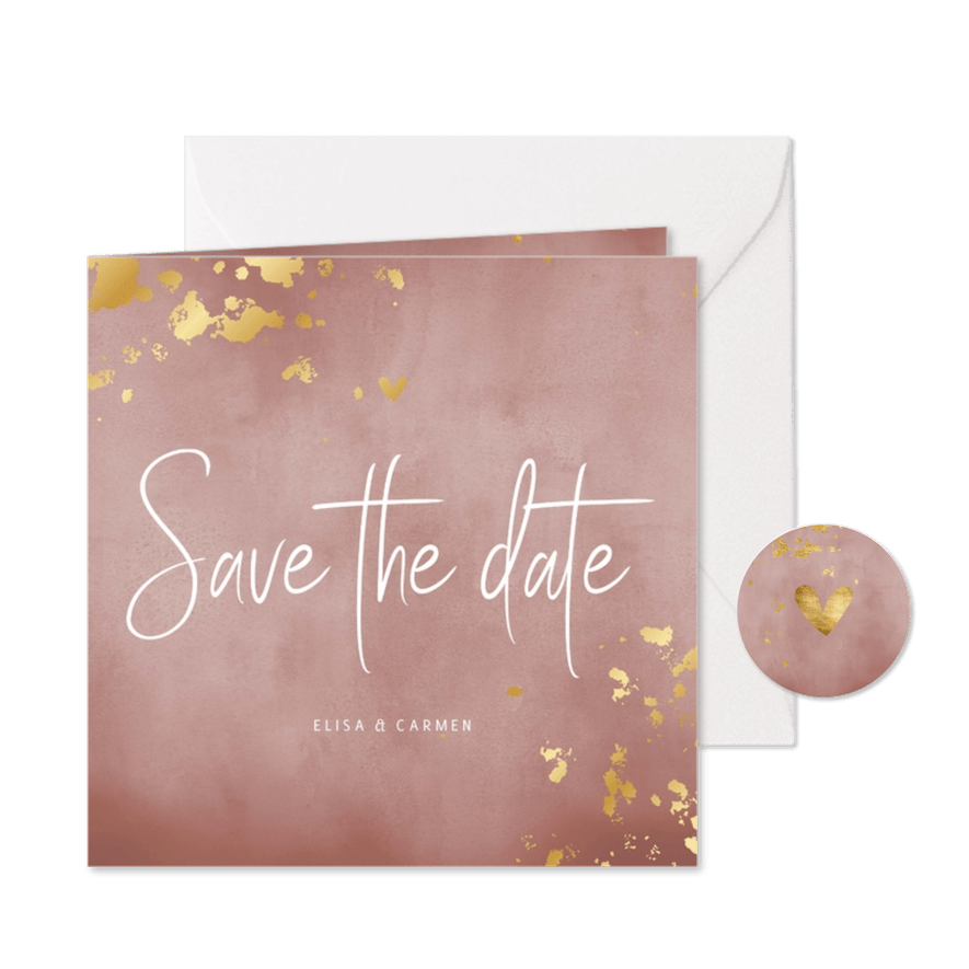 Karte Hochzeit 'Save the Date' Goldtupfen - Karteneindruck
