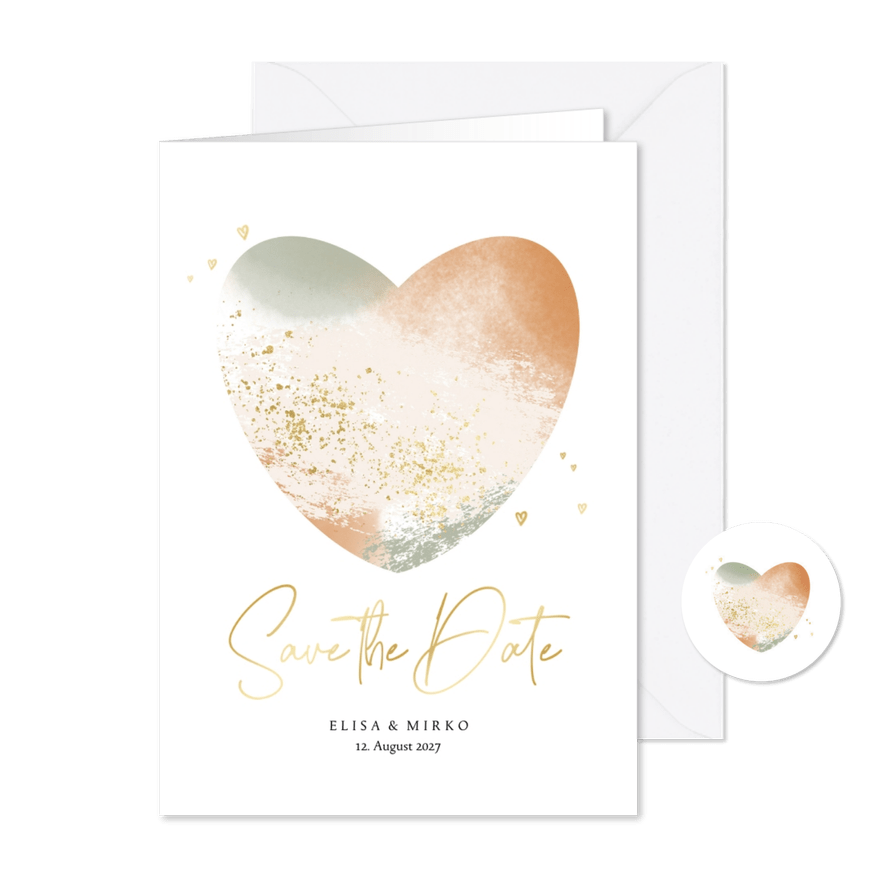 Karte Hochzeitstermin Save-the-Date Aquarell-Herz - Kartenvorschau