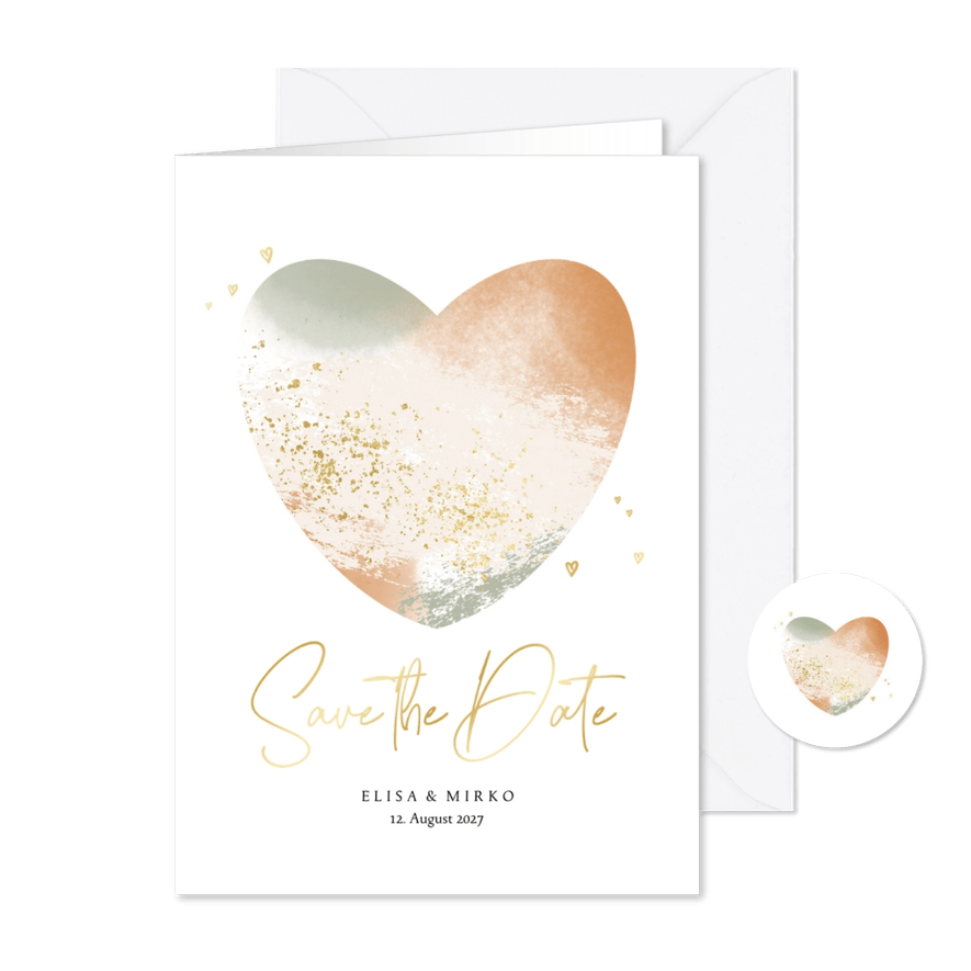 Karte Hochzeitstermin Save-the-Date Aquarell-Herz - Karteneindruck