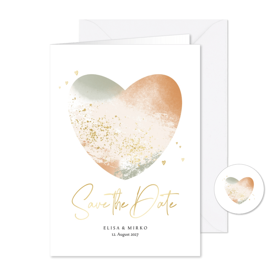 Karte Hochzeitstermin Save-the-Date Aquarell-Herz - Karteneindruck