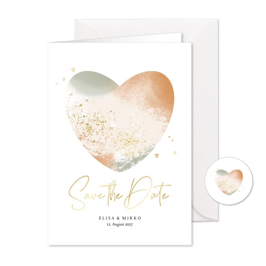 Karte Hochzeitstermin Save-the-Date Aquarell-Herz - Karteneindruck
