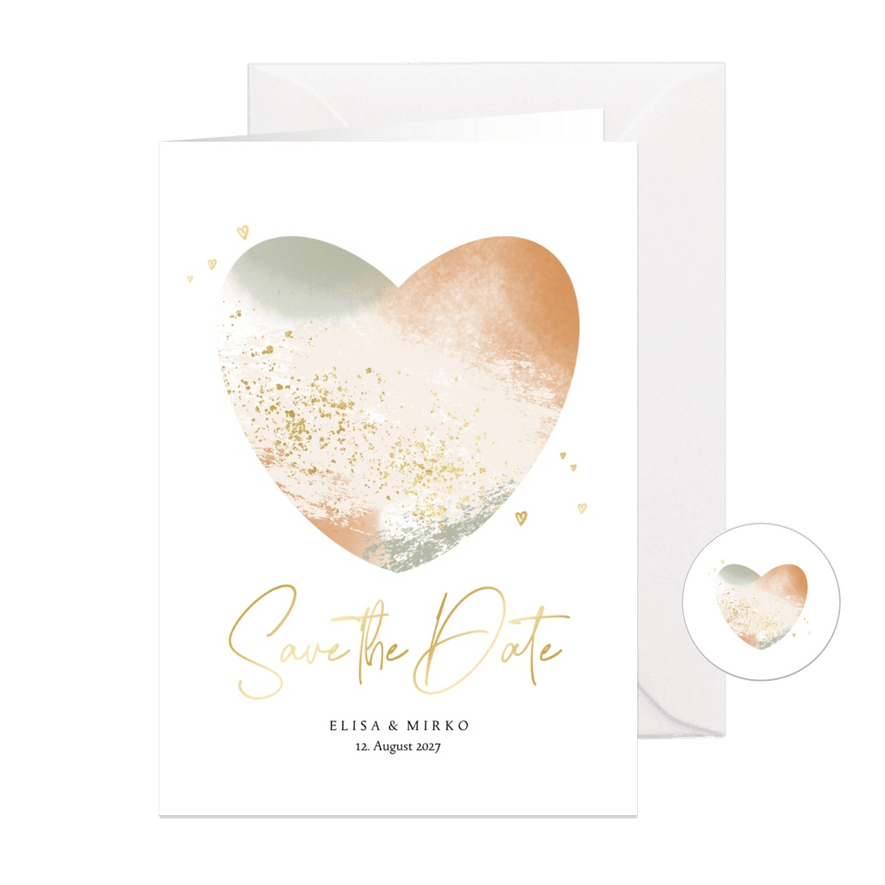 Karte Hochzeitstermin Save-the-Date Aquarell-Herz - Karteneindruck
