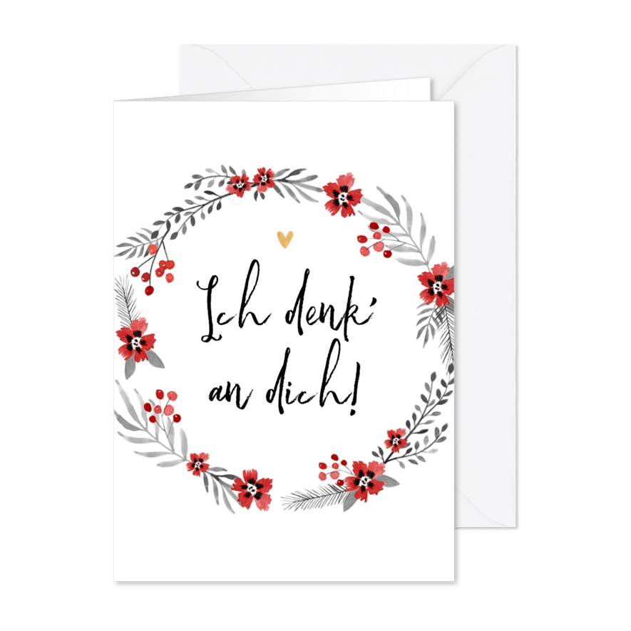 Karte 'Ich denk' an dich' Blumenkranz - Karteneindruck