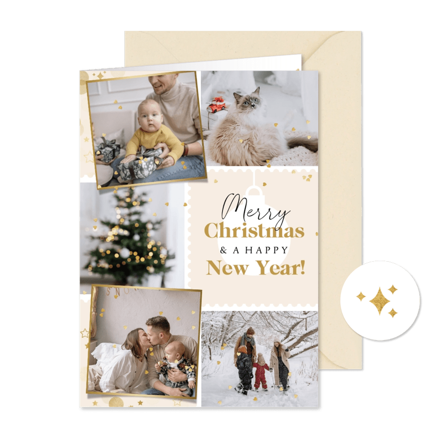 Karte mit Fotos 'Merry Christmas' mit Goldsprenkel - Karteneindruck