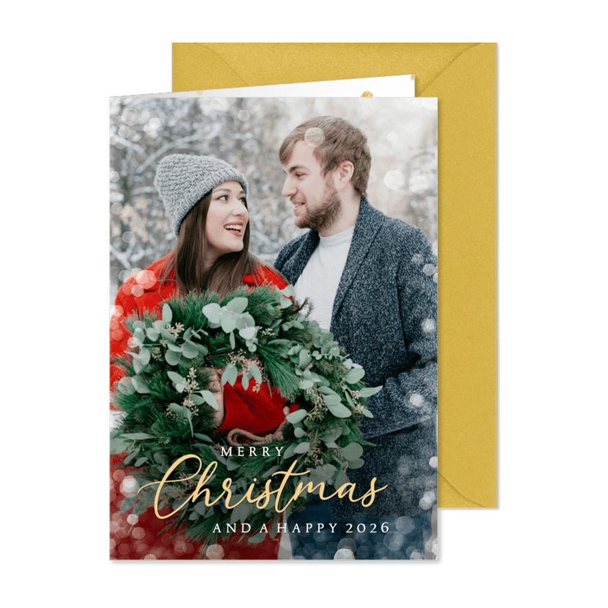 Karte mit großem Foto & Weihnachtskranz - Karteneindruck
