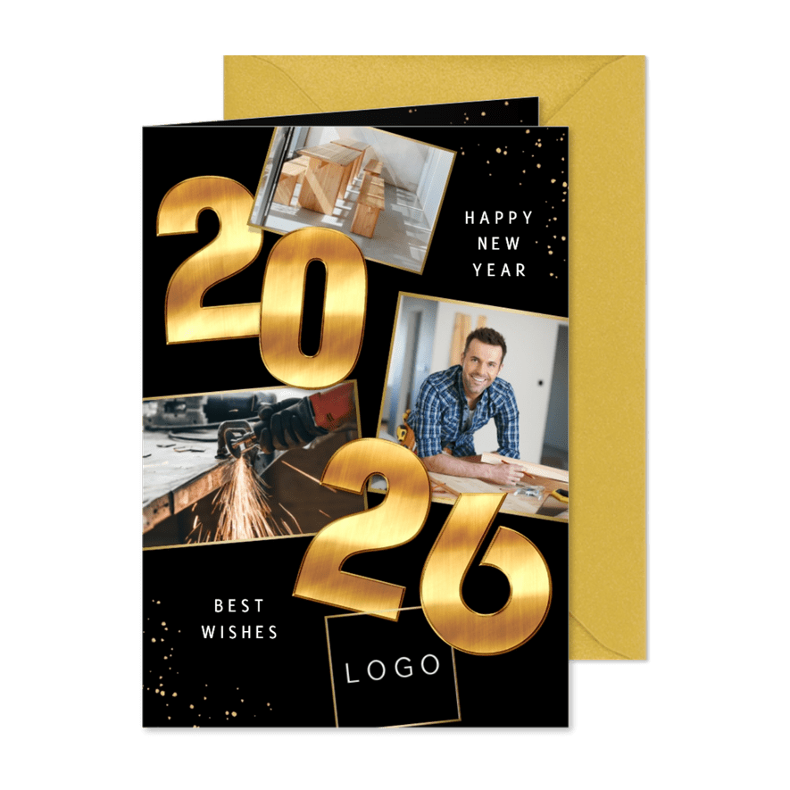 Karte Neujahr Firma Fotocollage und Jahreszahl 2026 - Karteneindruck

