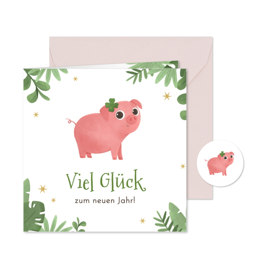Karte Neujahrsglückwünsche Glücksschweinchen - Karteneindruck