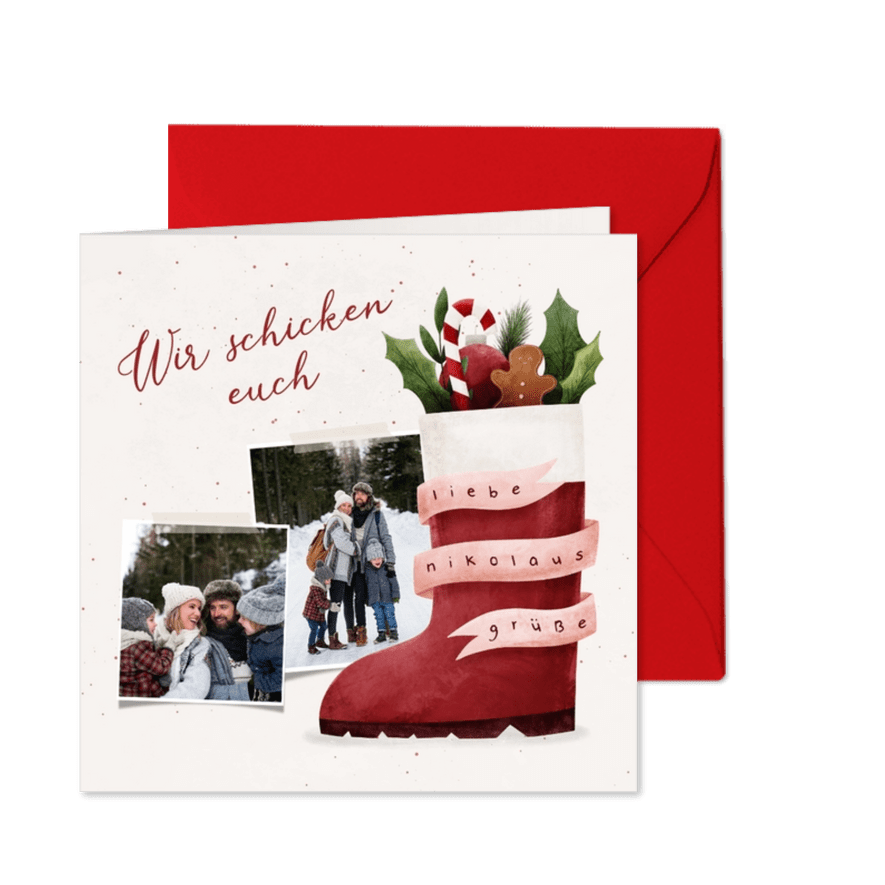 Karte Nikolausgrüße mit Fotos und Nikolausstiefel - Karteneindruck
