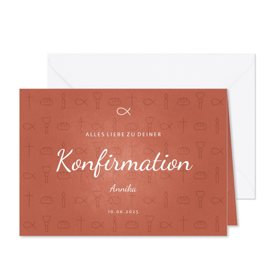 Karte orange Gratulation Konfirmation kleine Symbole - Karteneindruck