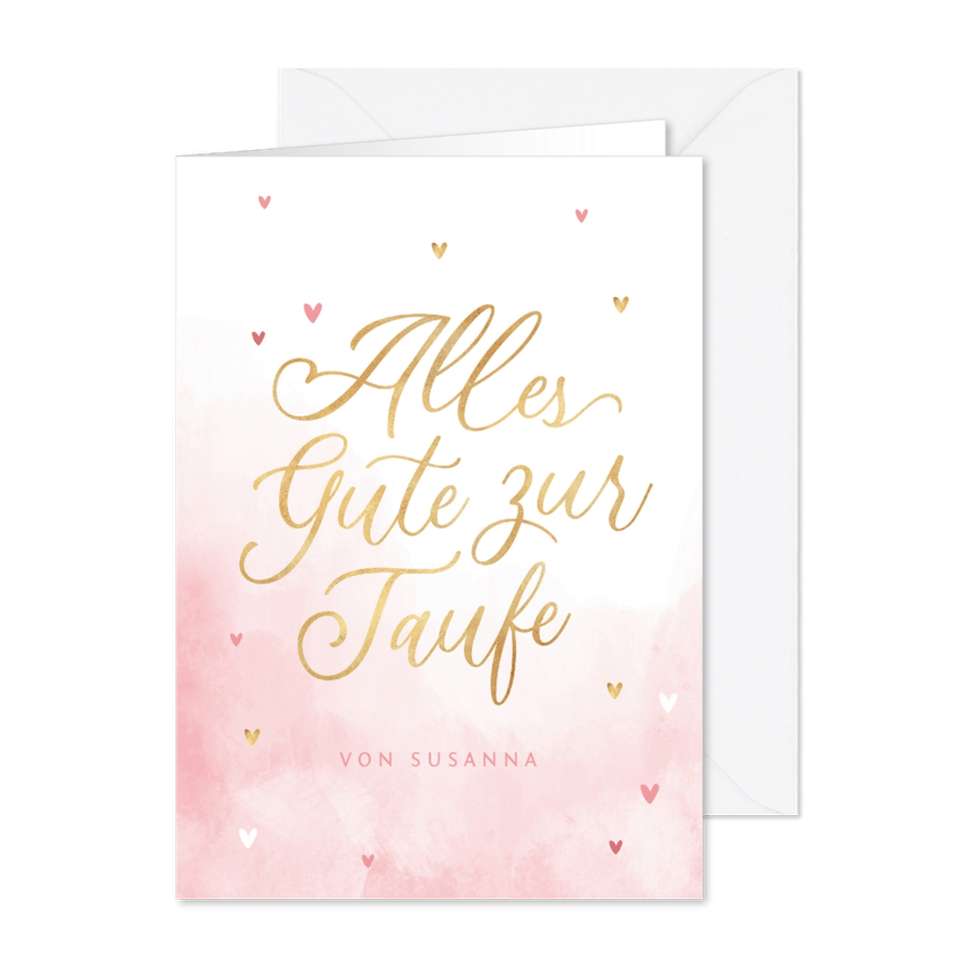 Karte rosa Glückwunsch Taufe Schreibschrift - Karteneindruck