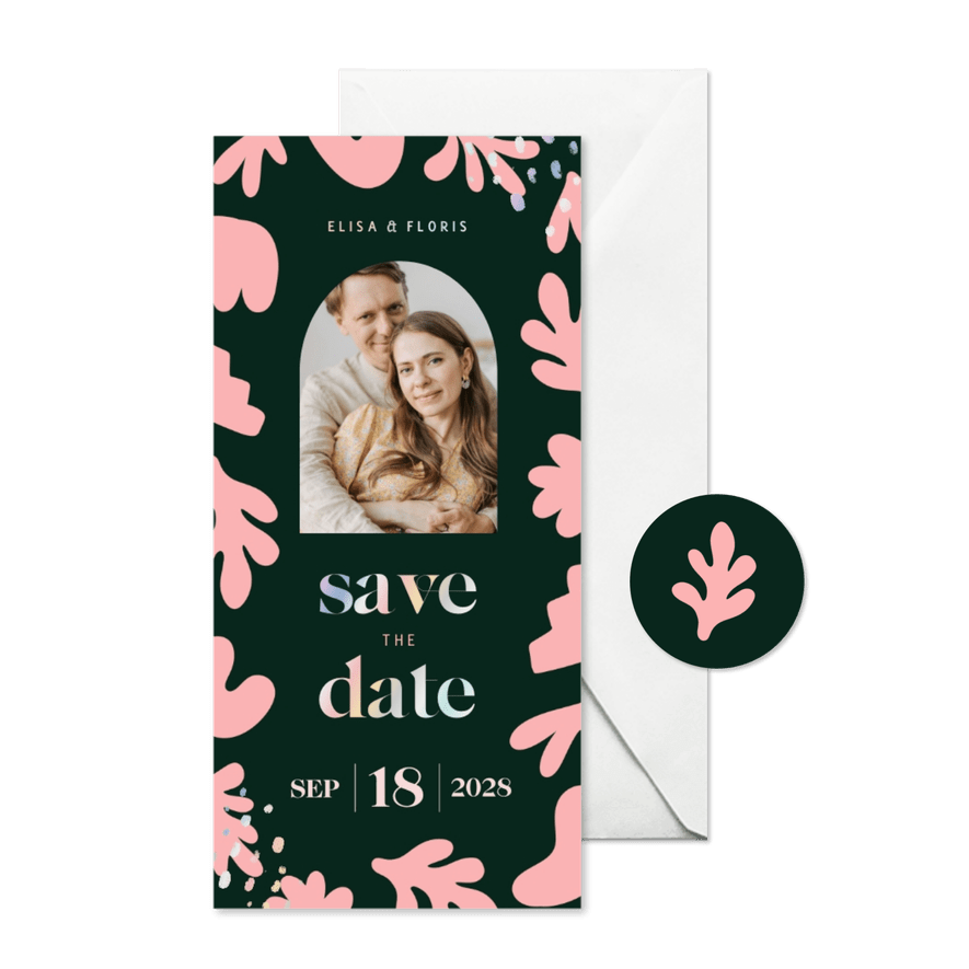 Karte Save-the-Date Foto & abstrakte Blumen - Karteneindruck
