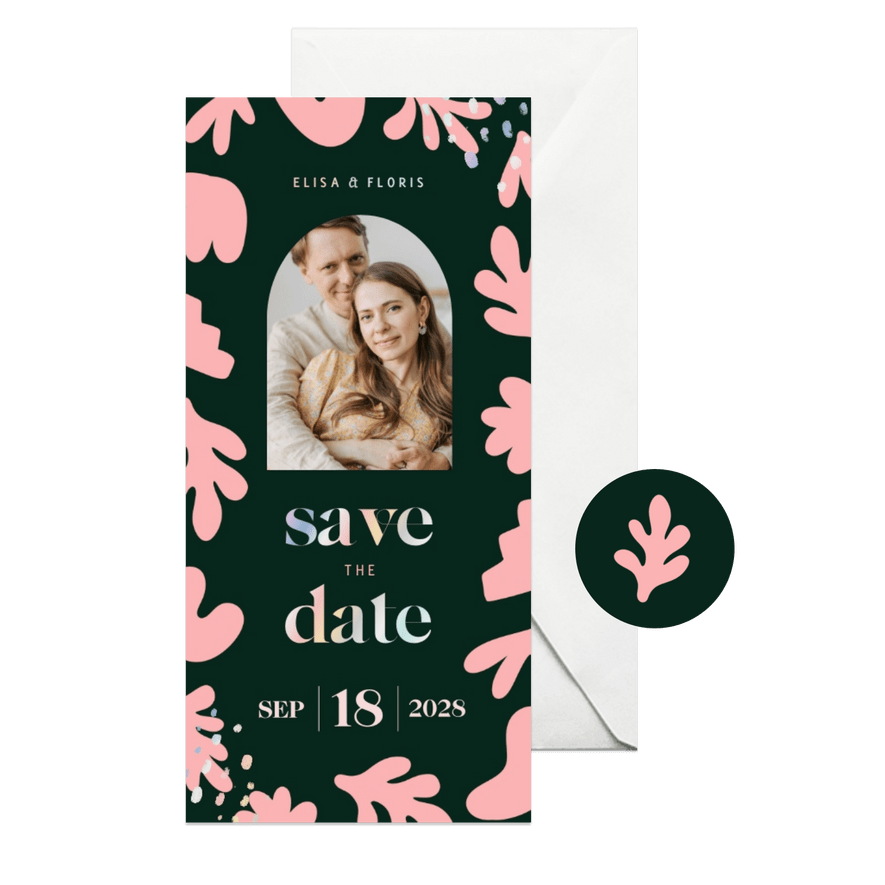 Karte Save-the-Date Foto & abstrakte Blumen - Karteneindruck
