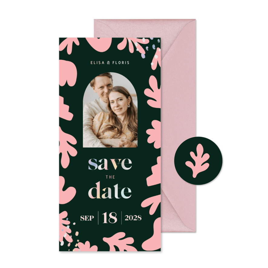 Karte Save-the-Date Foto & abstrakte Blumen - Karteneindruck