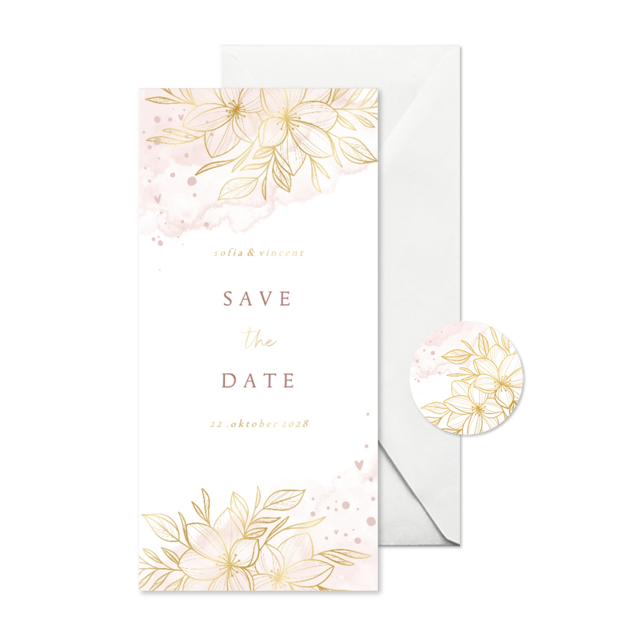 Karte 'Save the Date' Goldblumen auf Aquarell - Karteneindruck
