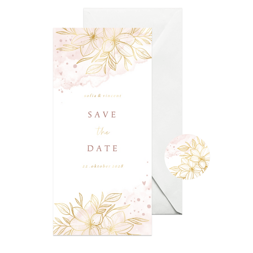 Karte 'Save the Date' Goldblumen auf Aquarell - Karteneindruck
