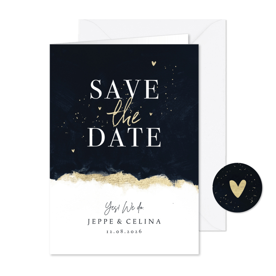 Karte Save-the-Date Hochzeit Aquarell schwarz-gold - Karteneindruck
