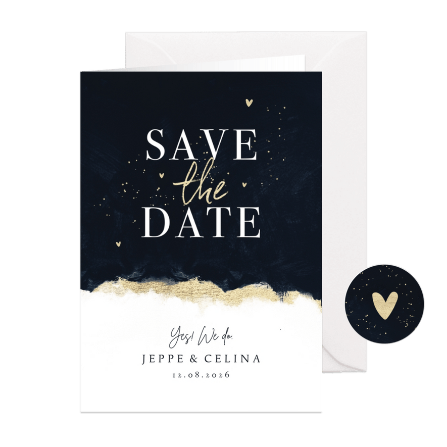 Karte Save-the-Date Hochzeit Aquarell schwarz-gold - Karteneindruck
