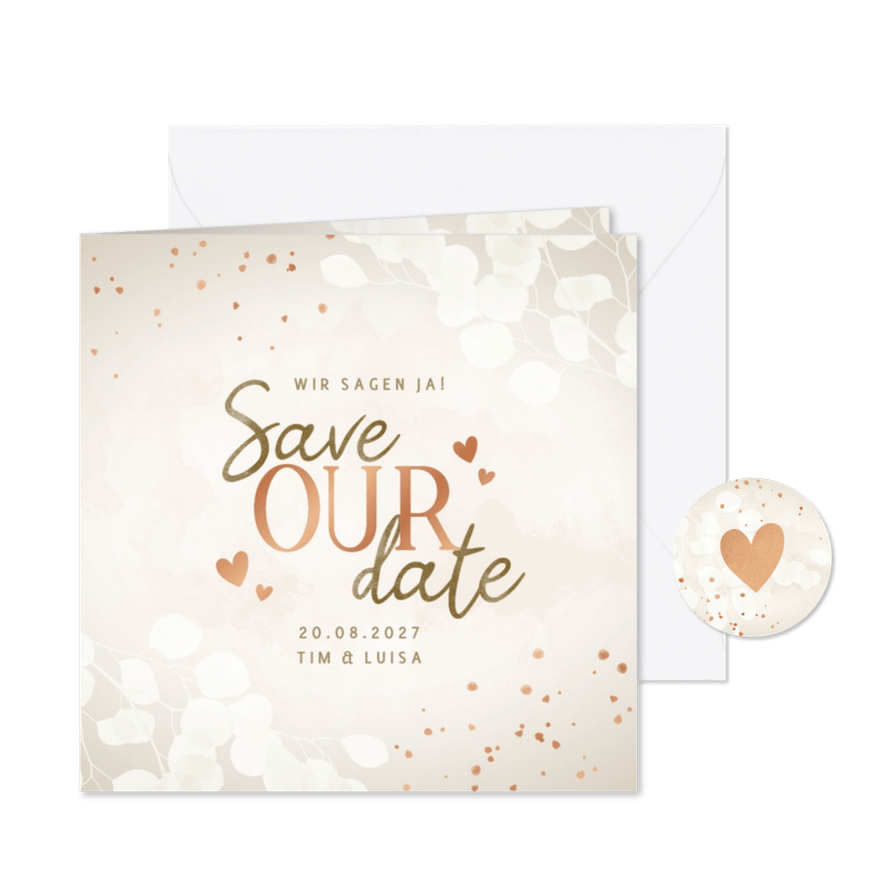 Karte Save-the-Date Hochzeit Herzen Kupfer - Kartenvorschau