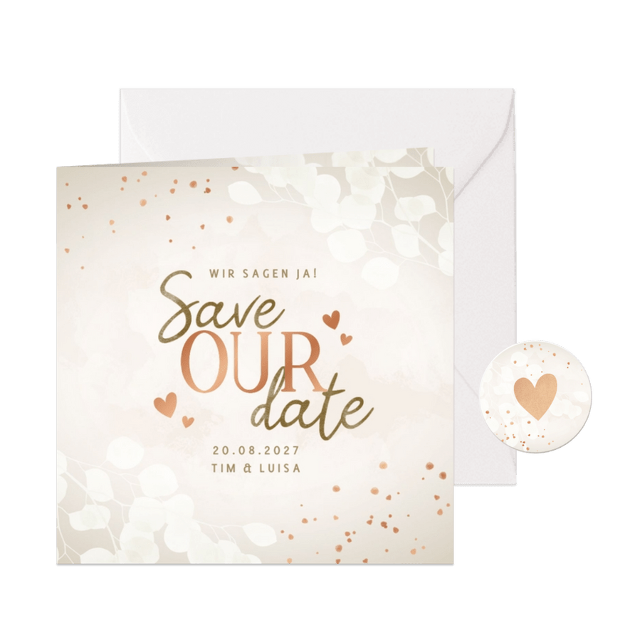 Karte Save-the-Date Hochzeit Herzen Kupfer - Karteneindruck
