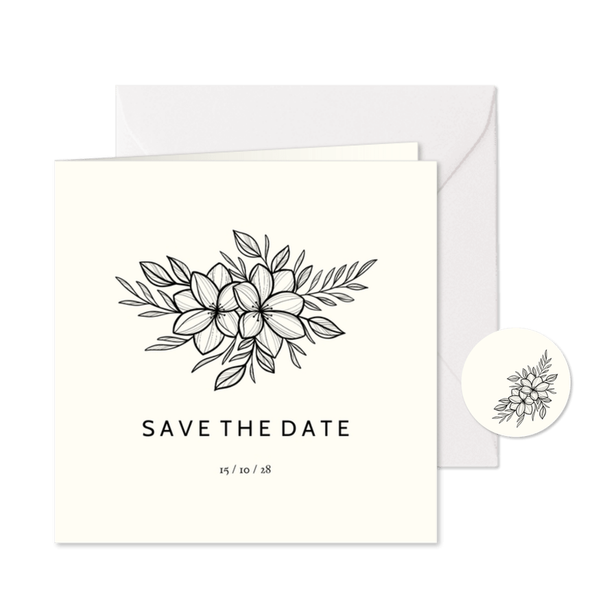 Karte Save-the-Date Hochzeitstermin schwarze Blumen - Karteneindruck
