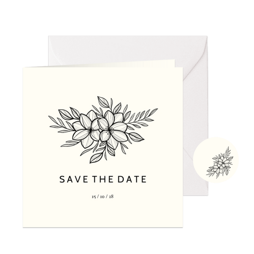 Karte Save-the-Date Hochzeitstermin schwarze Blumen - Karteneindruck
