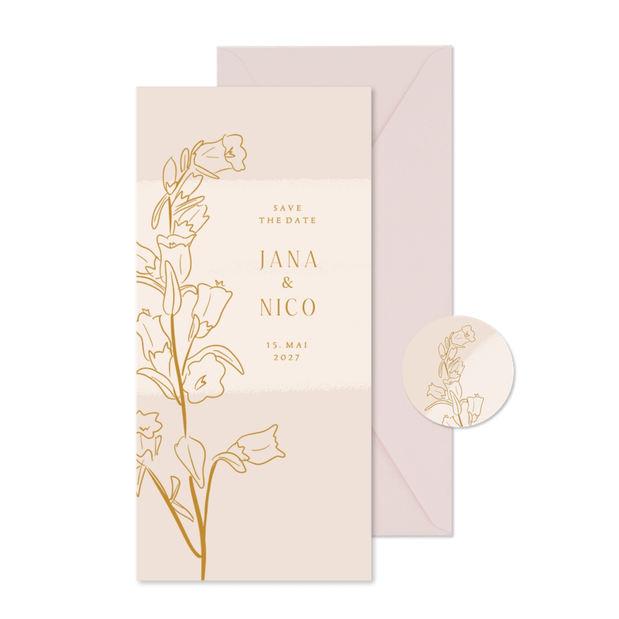 Karte 'Save-the-Date' klassische Glockenblumen - Karteneindruck