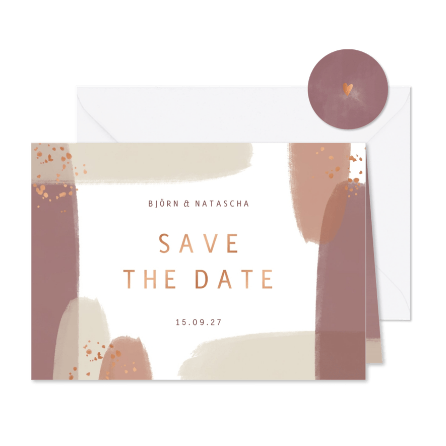 Karte 'Save the Date' Pinselstriche kupfer - Karteneindruck
