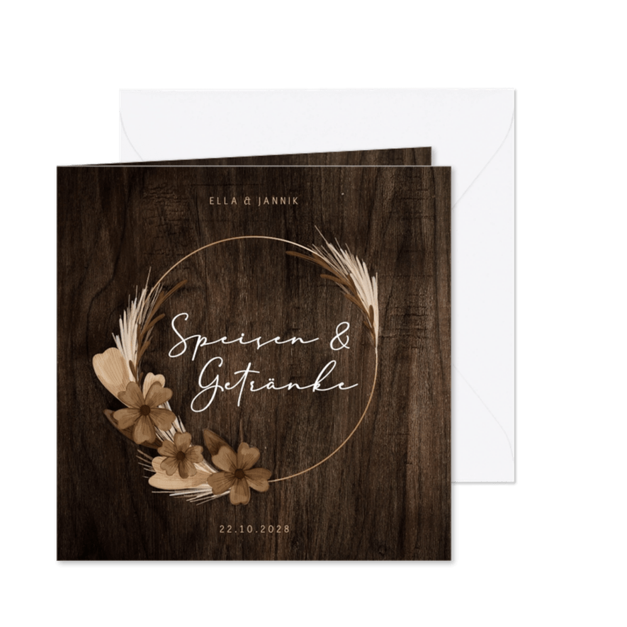 Karte Speisen & Getränke Holz mit Trockenblumen - Karteneindruck