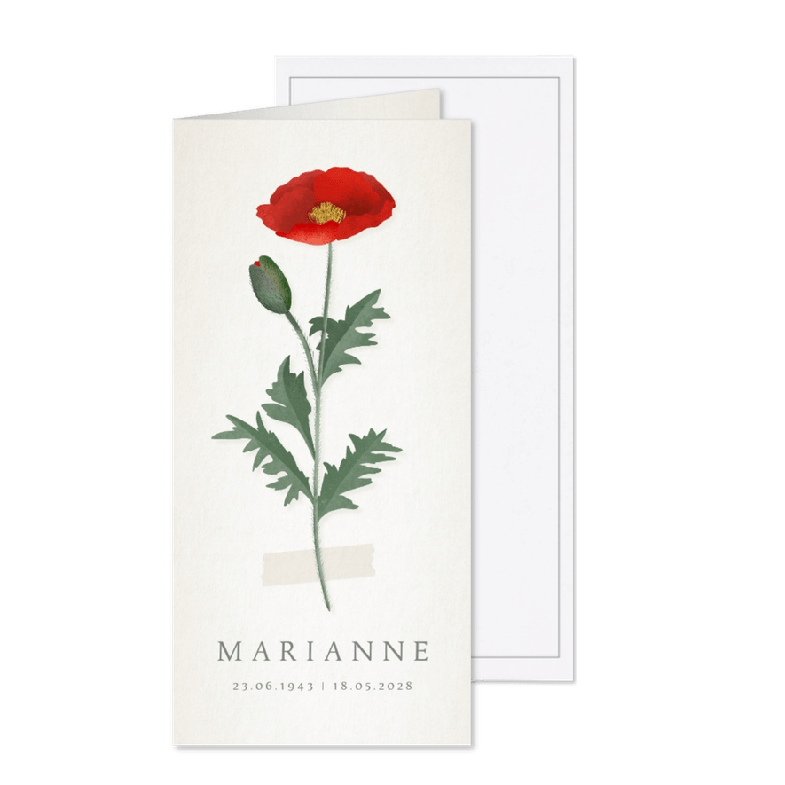 Karte Traueranzeige roter Mohn - Karteneindruck