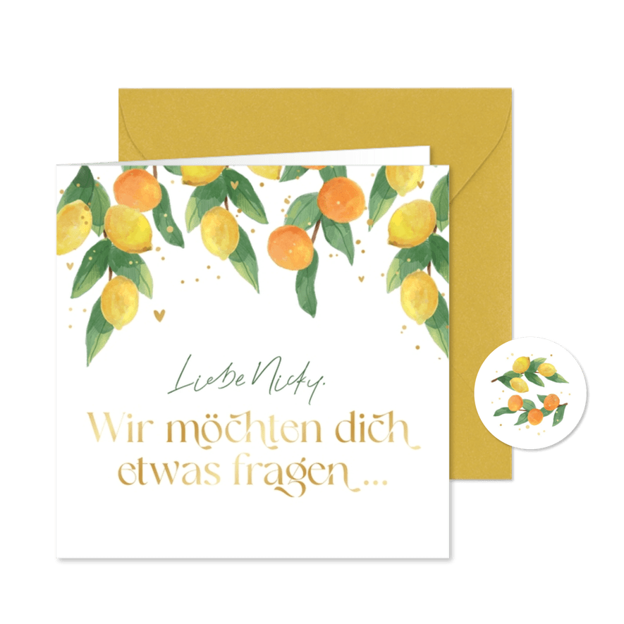 Karte Trauzeuge fragen Zitrusfrüchte - Karteneindruck