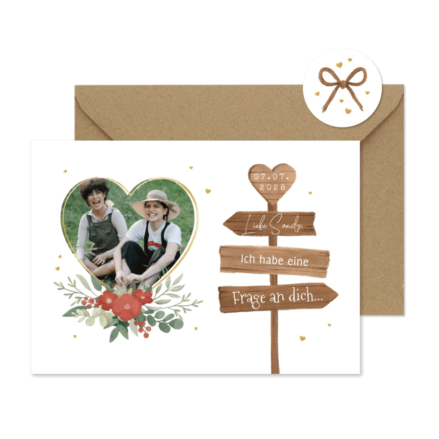 Karte Trauzeugin fragen Fotoherz & Holzschilder - Karteneindruck

