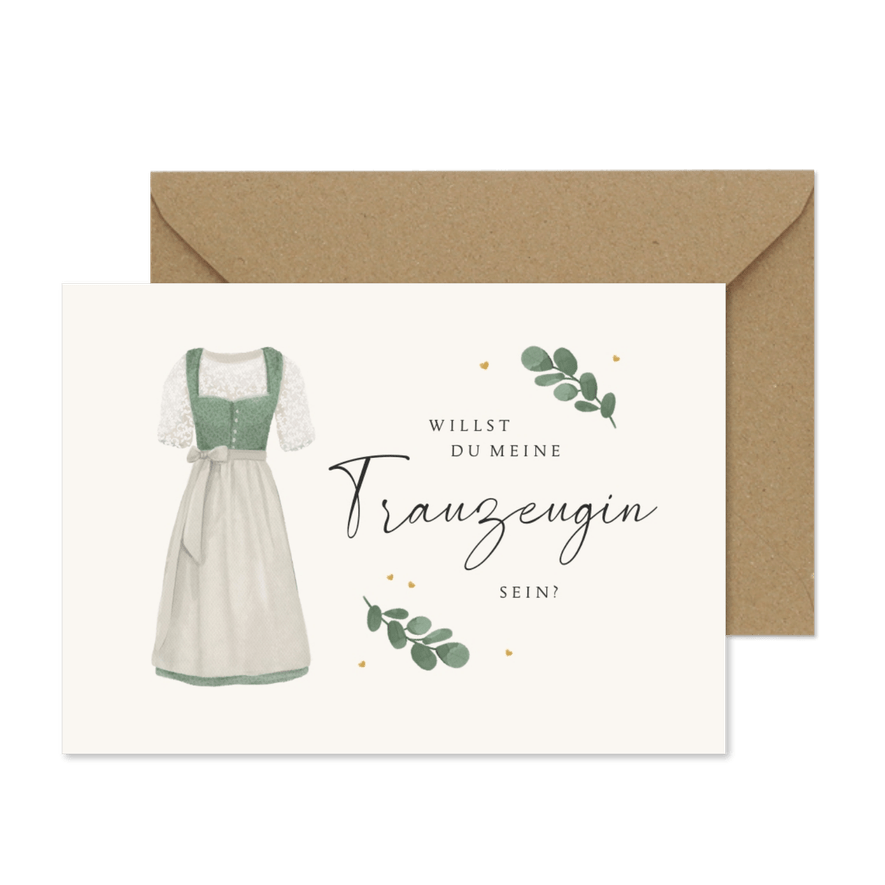 Karte Trauzeugin Trachtenhochzeit Dirndl - Kartenvorschau
