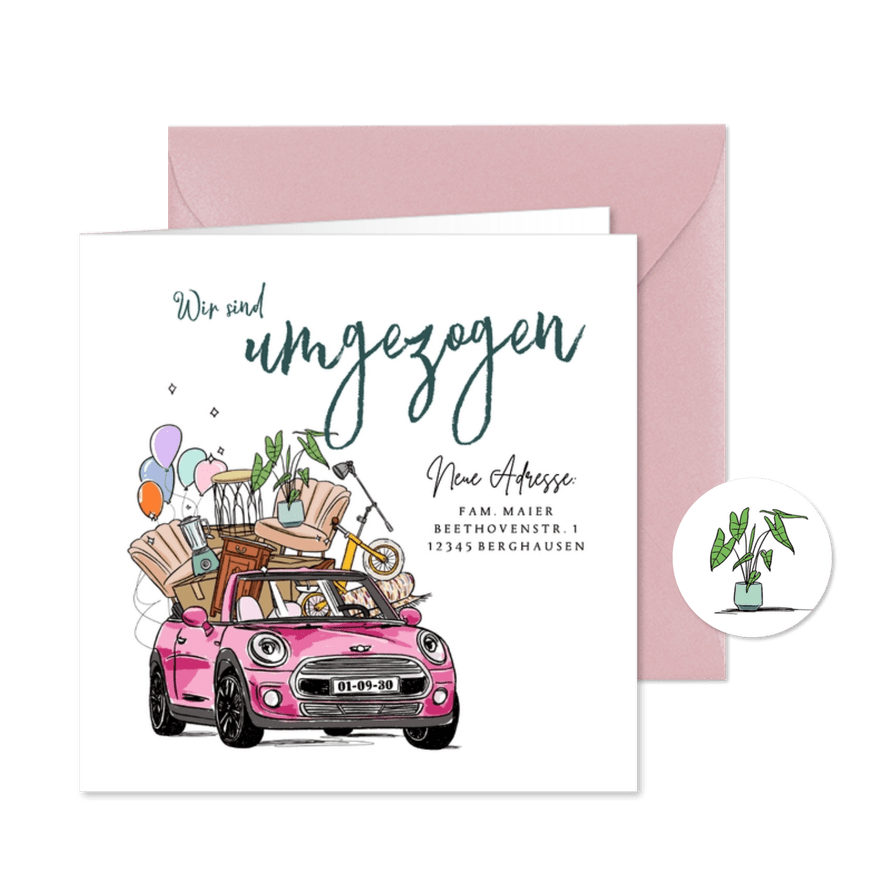 Karte Umzug volles Auto - Karteneindruck
