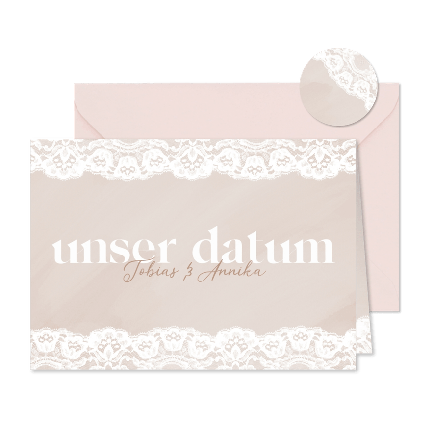 Karte 'Unser Datum' Spitzendekor - Karteneindruck