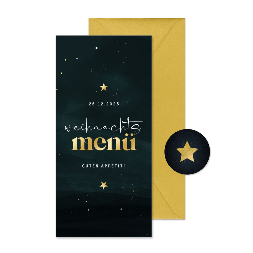 Karte Weihnachtsmenü Schrift in Goldlook - Karteneindruck
