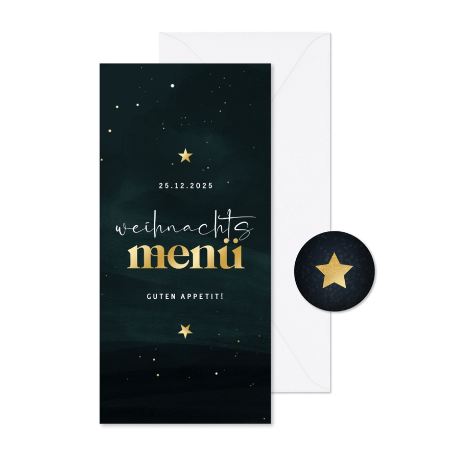 Karte Weihnachtsmenü Schrift in Goldlook - Karteneindruck
